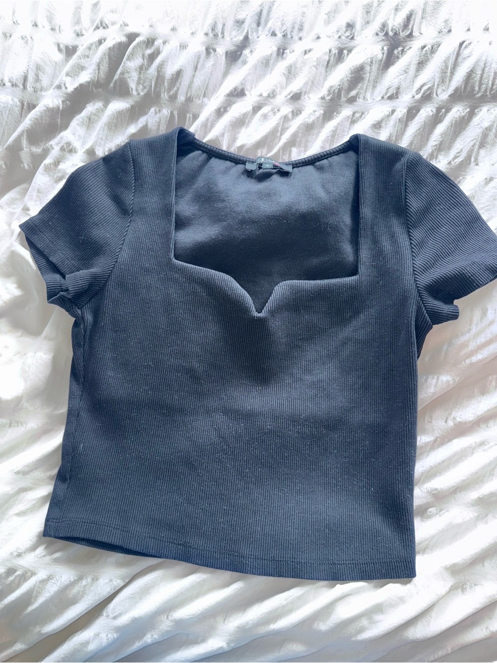 Square Notch Ribbed Crop Top - Black